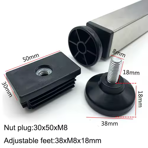 4Pcs Adjustable Furniture Feet And Square/Rectangular Tube Plug With Nuts Black Sofa Chair Table Leveler Legs For Furniture - Image 18