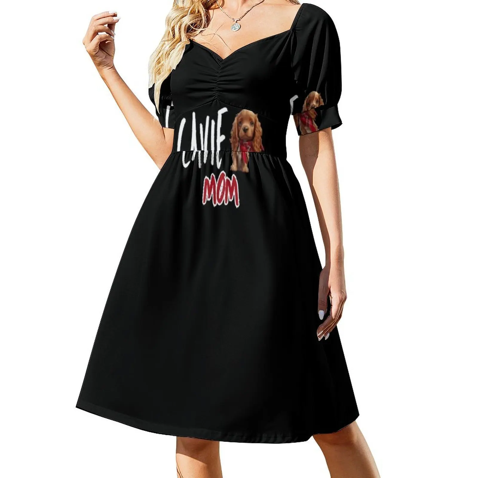 Ruby Cavalier King Spaniel moeder Vintage Boheemse jurk bladerdeeg mouw of mouwloze opties voor vrouwen jurk Cavalier King Spaniel