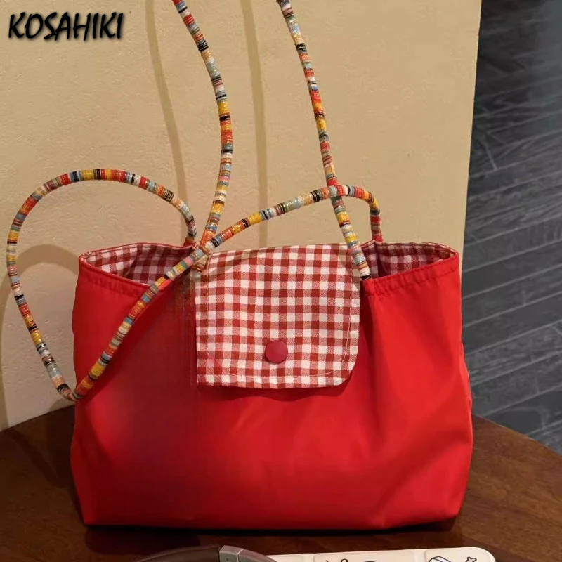 

Vintage Y2k Aesthetic Plaid Shoulder Bags Luxury Design All Match Sweet Fashion Underarm Bag Korean Women Casual Canvas Handbags