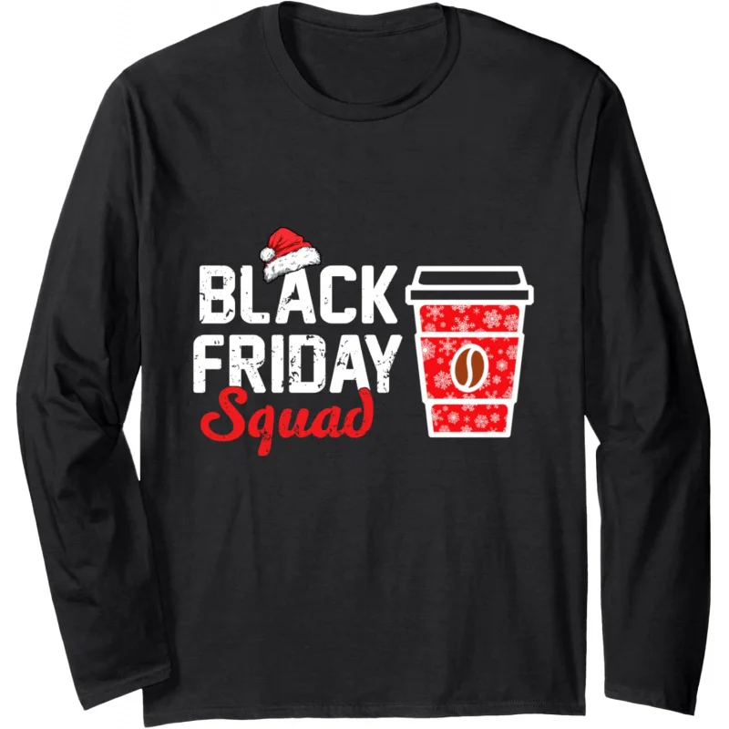 ブラックフライデーチームコーヒー長袖Tシャツ、面白いクリスマストップ