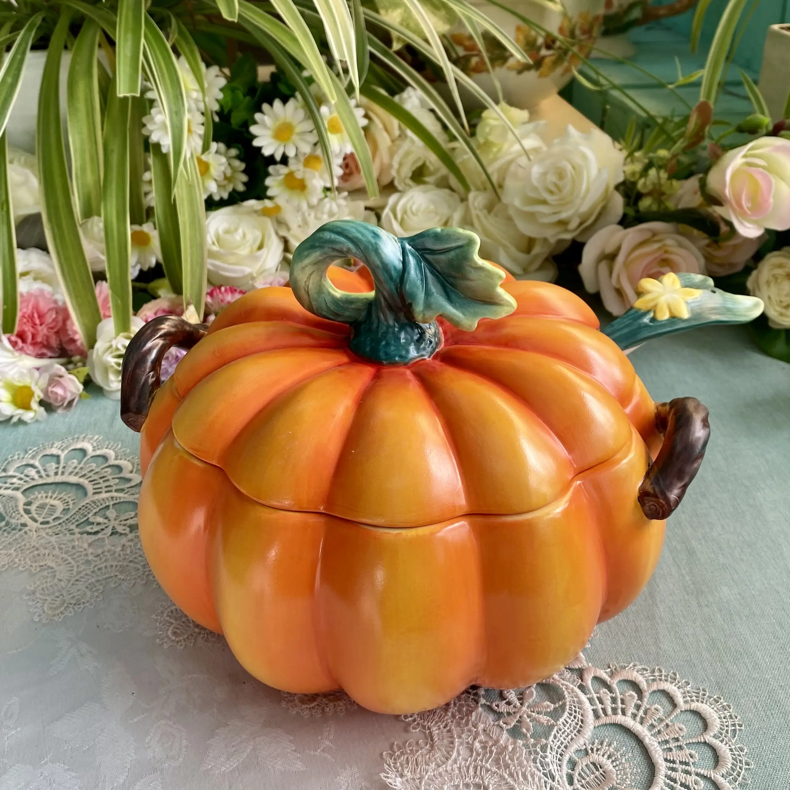 Ceramic Pumpkin Candy Storage Jar, Creative Sculpture, Halloween Stockpot, Soup Dried Fruit, Kitchen Food Container, Home Decor