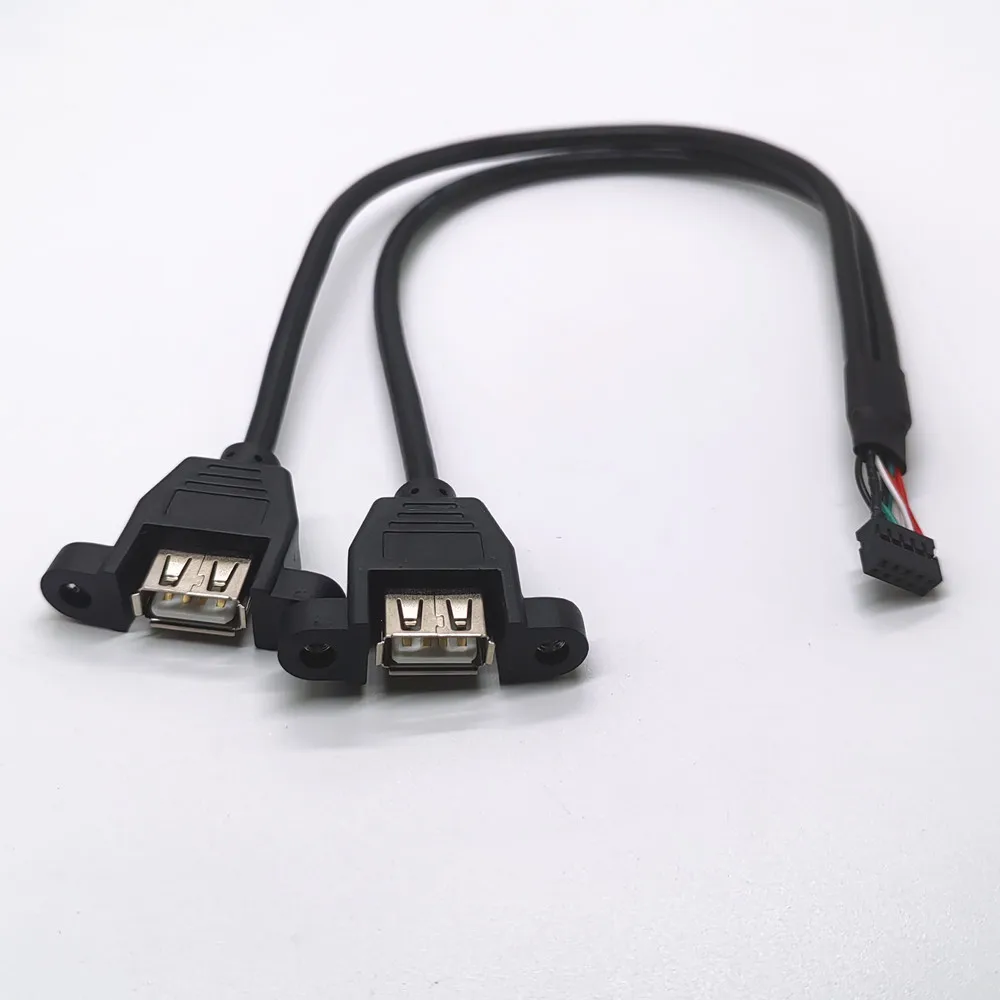 30cm Motherboard Internal 9Pin 9P PH2.0 to double 2 Port USB 2.0 A Female Panel Mount DATA Cable