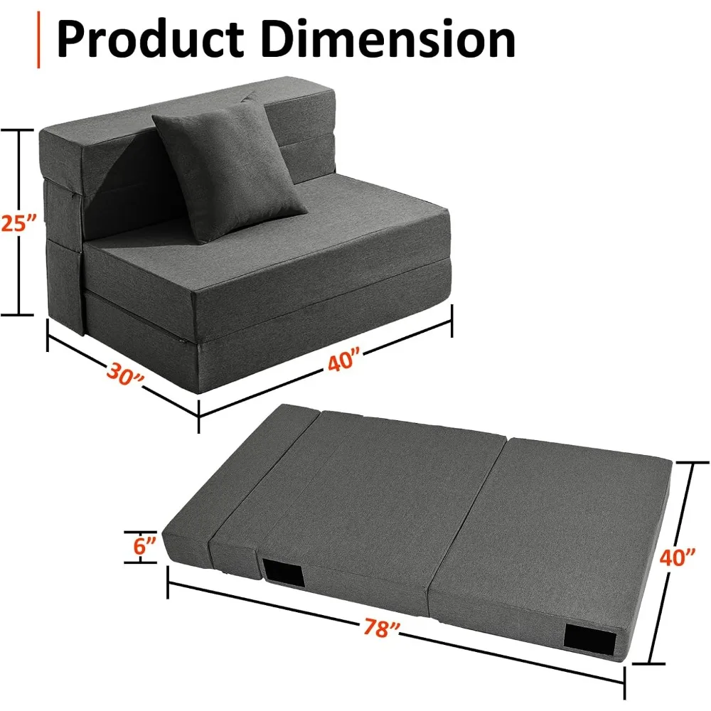 Twin Folding Sofa Bed - 4-in-1 Sleeper with Pillow - High Density Memory Foam Folding Sofa - Convertible Folding Bed (Dark Gray)