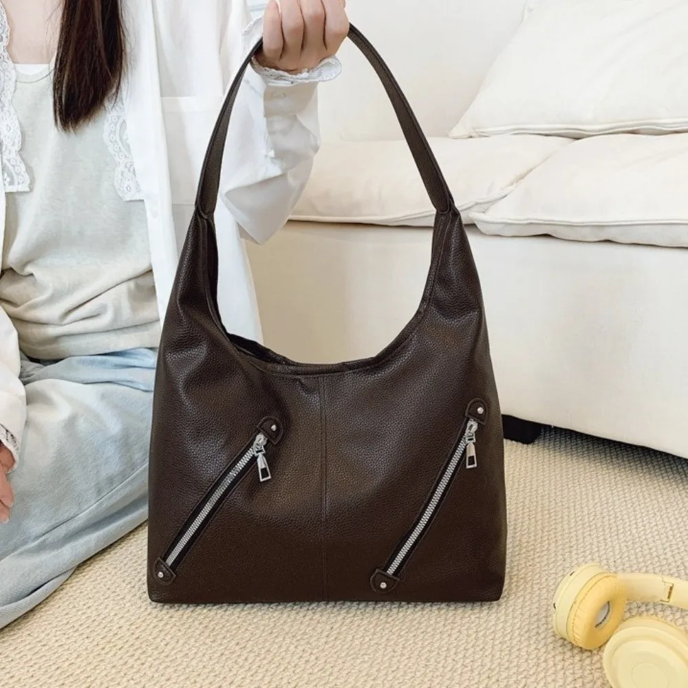 

Solid Color Soft PU Shoulder Bag Korean Style Pockets Underarm Handbag Anti-Splash Water Large Capacity Women Hobo Bag Shopping