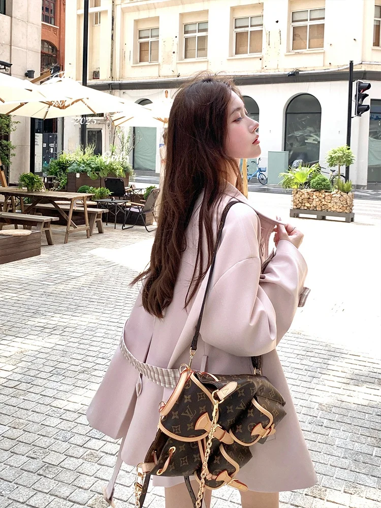 

Женская ветровка Acaine фиолетового цвета в клетку, средней длины, осенняя, винтажная, в стиле Aosphere, с цветовыми блоками, повседневная, модная