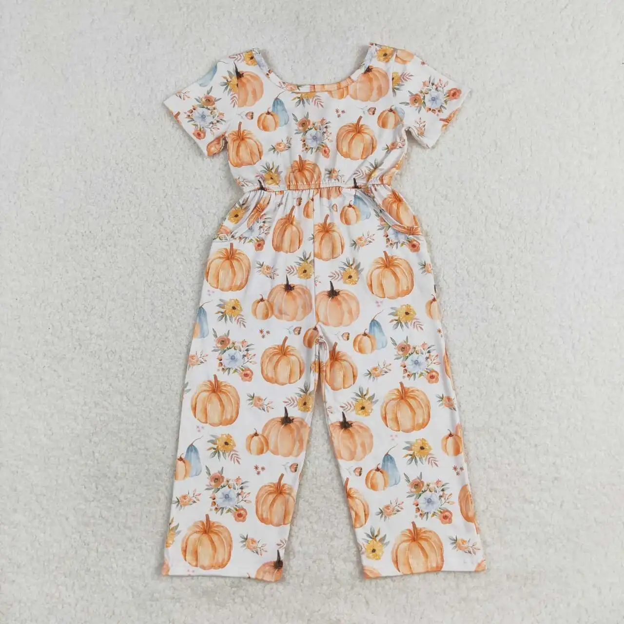 SR1880 Fashionable And Good-Looking Girls Jumpsuits Short Sleeves Top Pumpkin Blossoms Print  With Jumpsuit  Children Clothes