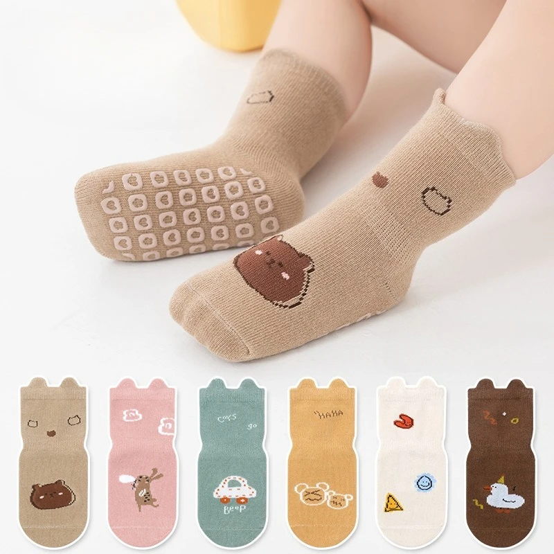 1 Pair Kids Non-Slip Socks Cute Cartoon Patterns Comfy Breathable Floor Socks for Baby Boys and Girls Toddler Floor Indoor Sock