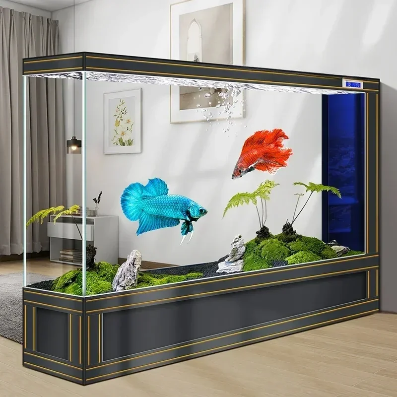 cqyFish Tank Living Room New Screen Hallway Super White Glass Smart Fish Tank Floor Large Light Luxury