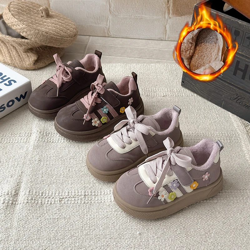 

Cute style girls' shoes with fluffy lining 2025 Autumn/Winter new children's girl's cotton shoes