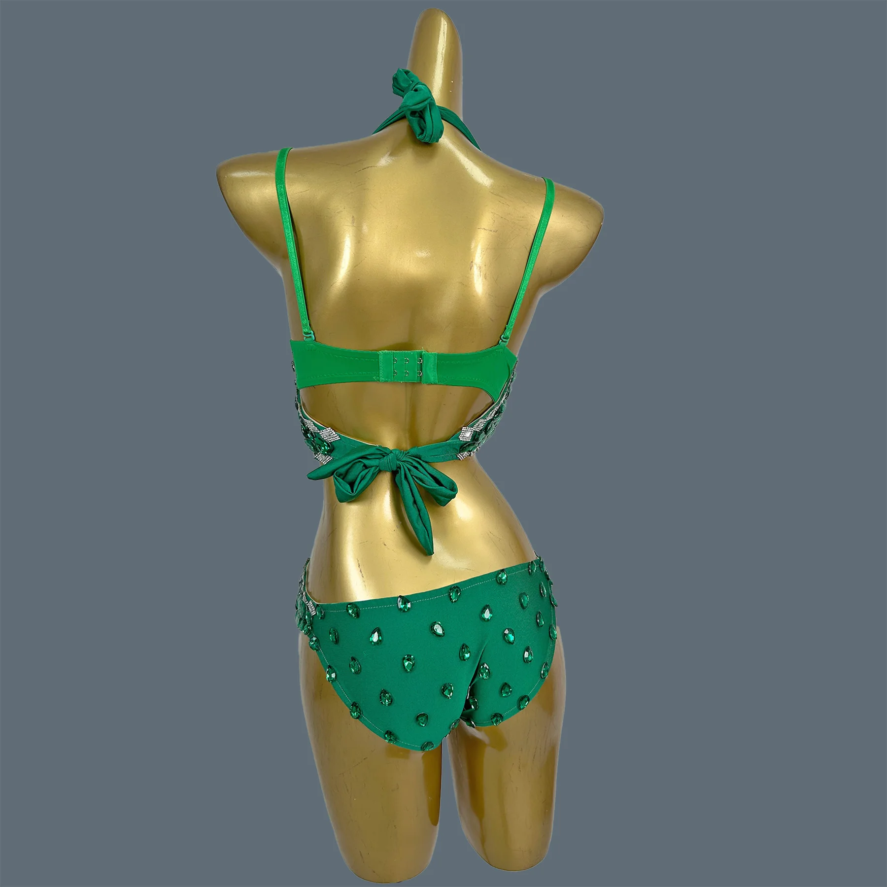 Sparkly Rhinestone Green Full Crystals Bikini Tight Fitting Bodysuit Summer Seaside Pool Party Dance Show Sexy Outfit Lvqingwa