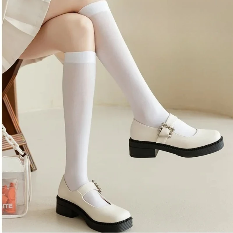 

1 пара милых гольфов выше колена для женщин и девочек, сексуальные нейлоновые носки до середины икры, чулки до бедра, леггинсы JK Lolita, колготки для косплея