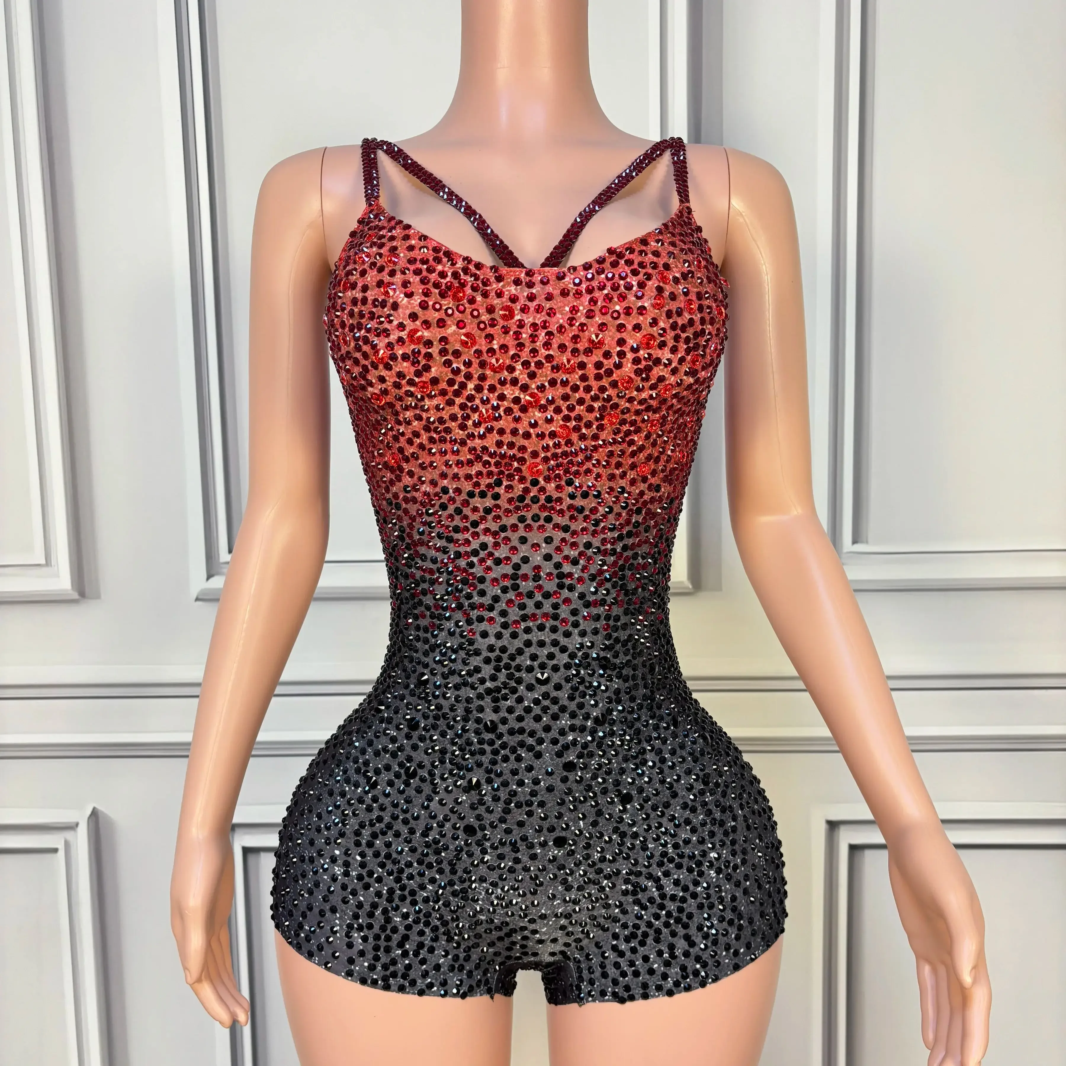 

Sexy Sparkly Rhinestones backless Stretch Bodysuit Women Evening Prom Festival Celebrate Nightclub Outfit Singer Stage Costume