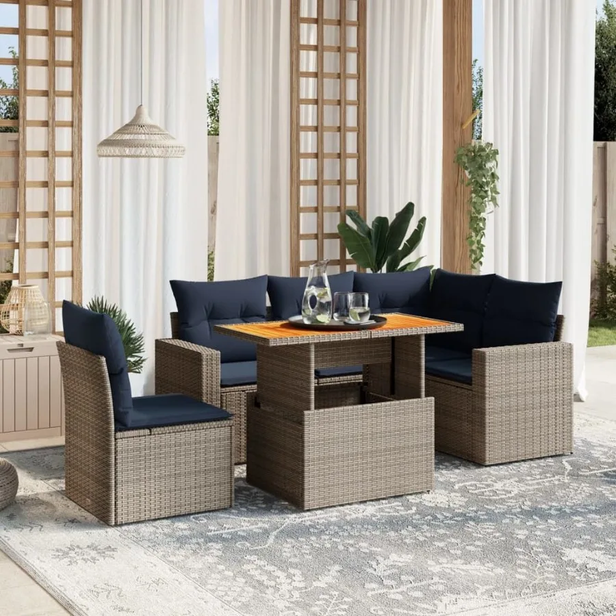 

6 Piece Patio Sofa Set with Cushions Gray Poly Rattan