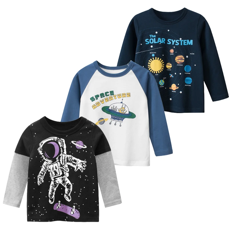 3PCS/Lot Kids T-shirt For Boys Long Sleeves Baby Boys Clothes 100% Cotton Cartoon Kids Sleep Wear Infant Children Clothing 2-7Y