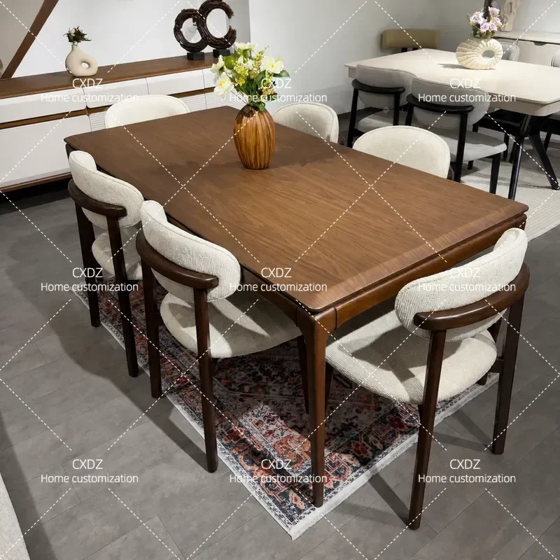 Modern Simple Solid Wood Dining Table Rectangular Walnut Color Household Tenon and Mortise Structure