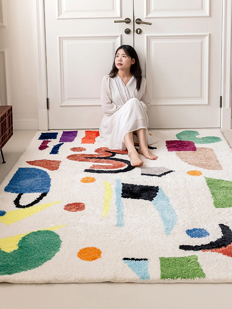 

Ins Colorful Girl Living Room Carpet Cute Cartoon Bedroom Carpet Kid Room Thick Play Mat Soft Plush Large Home Decor Study Rugs