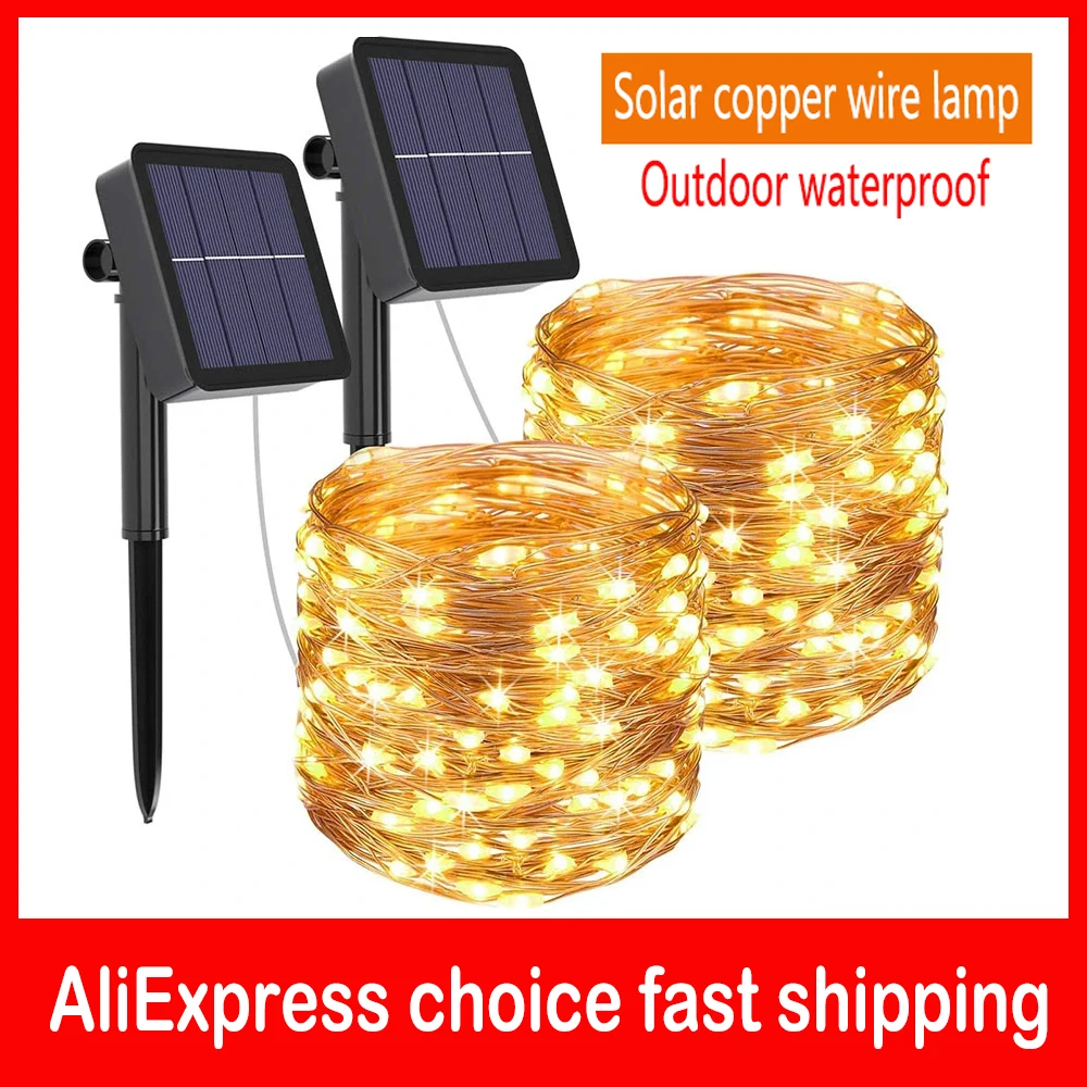 Outdoor Solar String Lights Copper Wire Fairy Light Garland  Waterproof 8 Modes for Garden Yard Party Christmas Decoration