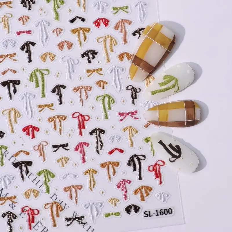 Selbstklebende 5D-Schleifen-Perlen-Herz-Nagelaufkleber, französische Polka-Dot-Schleifen-Nagelsticker, DIY-Maniküre, bunte Nagelkunst-Accessoires – Detail 14
