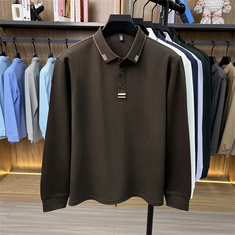Hochwertiges Herren-Poloshirt aus weicher Baumwolle, Herbst-Neuheit, einfarbig, langärmelig, mit Kragen, modische Business-Herrenbekleidung – Detail 8
