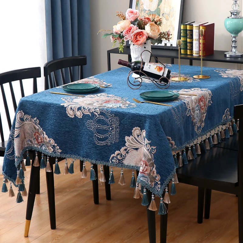 European Luxury Dining Table Tablecloth Chenille Jacquard Fabric Coffee Table Cloth Restaurant Decoration Rectangular Tablecloth