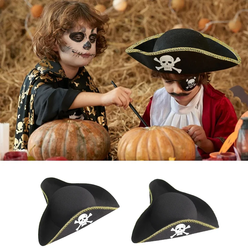 Stage Performance Pirates Hat Kids Cosplay Props Halloween Imitation Leather Pirate Hat Tricorne Hat Sparrow Hat Accessories