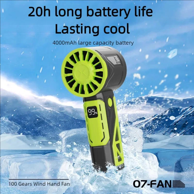 Ventilador de mano Turbo violento, alta velocidad, carga portátil para exteriores, USB, Control de velocidad continuo, alta velocidad del viento, 100 niveles, 2025 nuevo