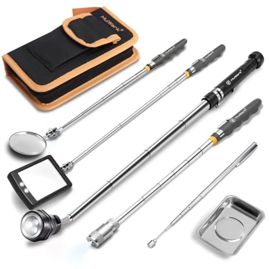 

Mulwark 7-Piece Telescoping Magnetic Pickup Tool Set, Versatile Magnet Tool with 1lb and 5lb Magnet Sticks, 360° Swivel Inspect