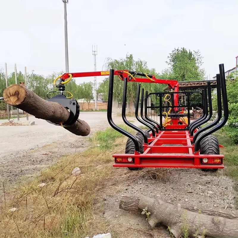 Mini Hydraulic Log Trailer with Crane | Portable Timber Wood Loader Trailer | Remote Grapple for Small Forest Logging Operations