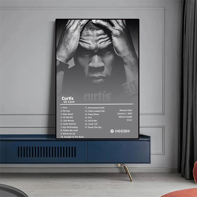50 Cent American Hit Pop Hip Hop Rapper Music Poster Album Cover Pictures Living Room Aesthetic Canvas Print Home Wall Art Decor