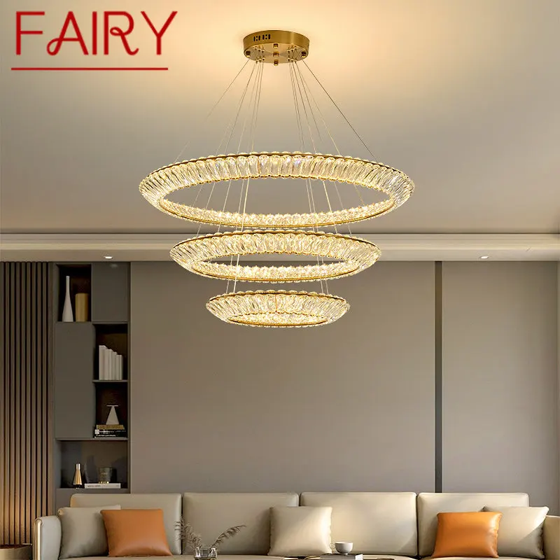 

FAIRY Nordic Modern Ring Pendant Lamp Led Round Crystal Chandelier Creative Light Luxury For Living Room Villa Bedroom Decor