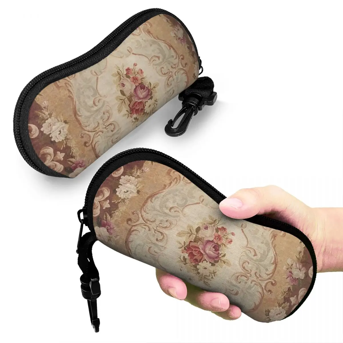 

Antique Rose Floral French Aubusson Rug Print Shell Glasses Case Portable Sunglasses Box Women Men Soft Eyeglasses Bag Pouch