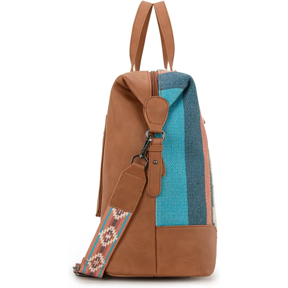 حقيبة من القماش الخشن للنساء - حقيبة سفر لعطلة نهاية الأسبوع باللون البني مع لمسة مصممة