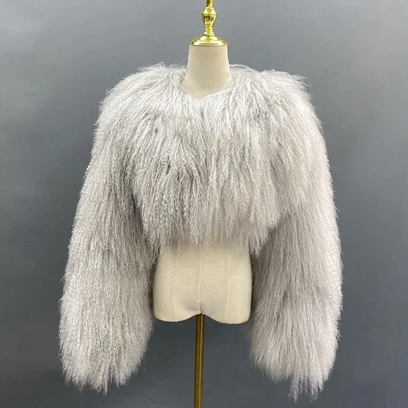 JANEFUR New Arrival Women Real Mongolian fur Winter Coat High Quality Fashion Jacket Thick Fur