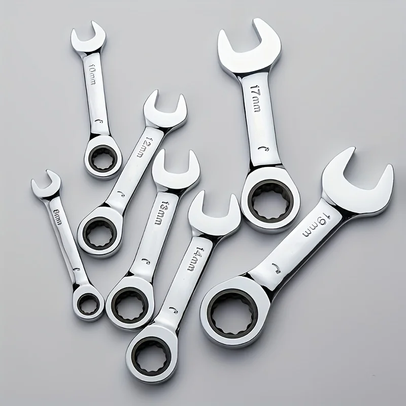 Reversible Combination Short Handle Wrench,Short Handle Combination 72-tooth Ratchet Wrench Repair Tool