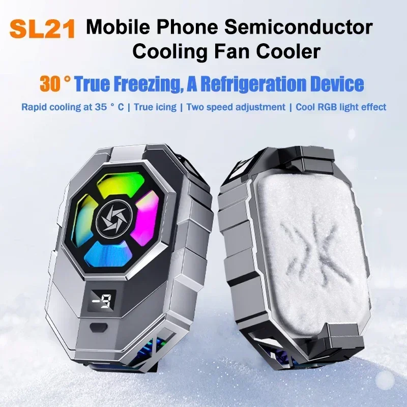 SL21 Mobile Phone Cooler Semiconductor Fast Cooling Fan Radiator for IOS Android Back Clip Freeze Digital Display Cool Heat Sink