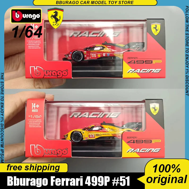 Новинка-в-наличии-bburago-1-64-2025-24h-le-mans-ferrari-499p-литая-модель-из-сплава-миниатюрная-модель-с-металлическим-шасси-499p-51-83-игрушки-в-подарок-детям