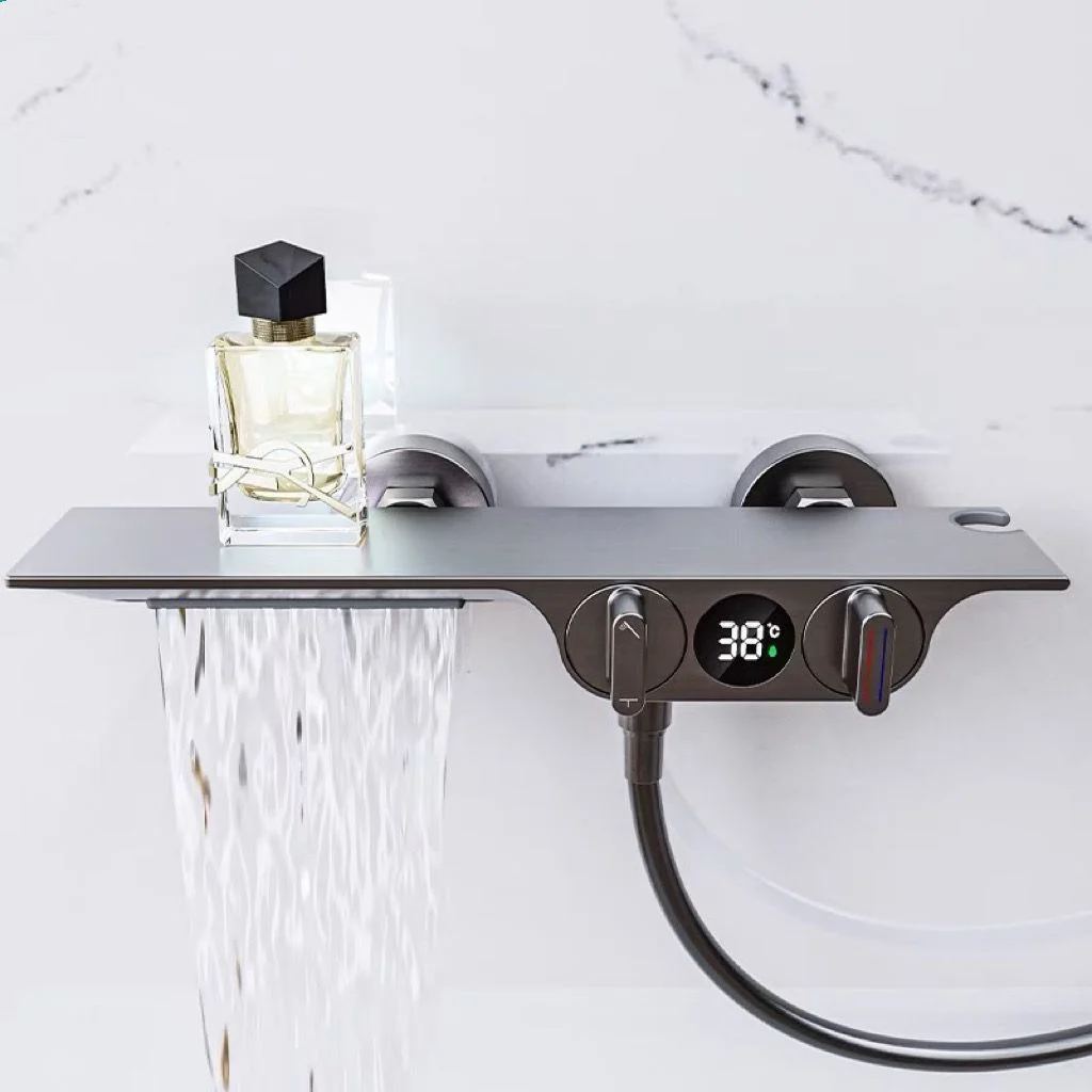 KEMAIDI Smart Digital Display  Hot and Cold Mixer TapTwo Function Shower Systerm Square Spary Wall Mounted  Shower Faucet Set