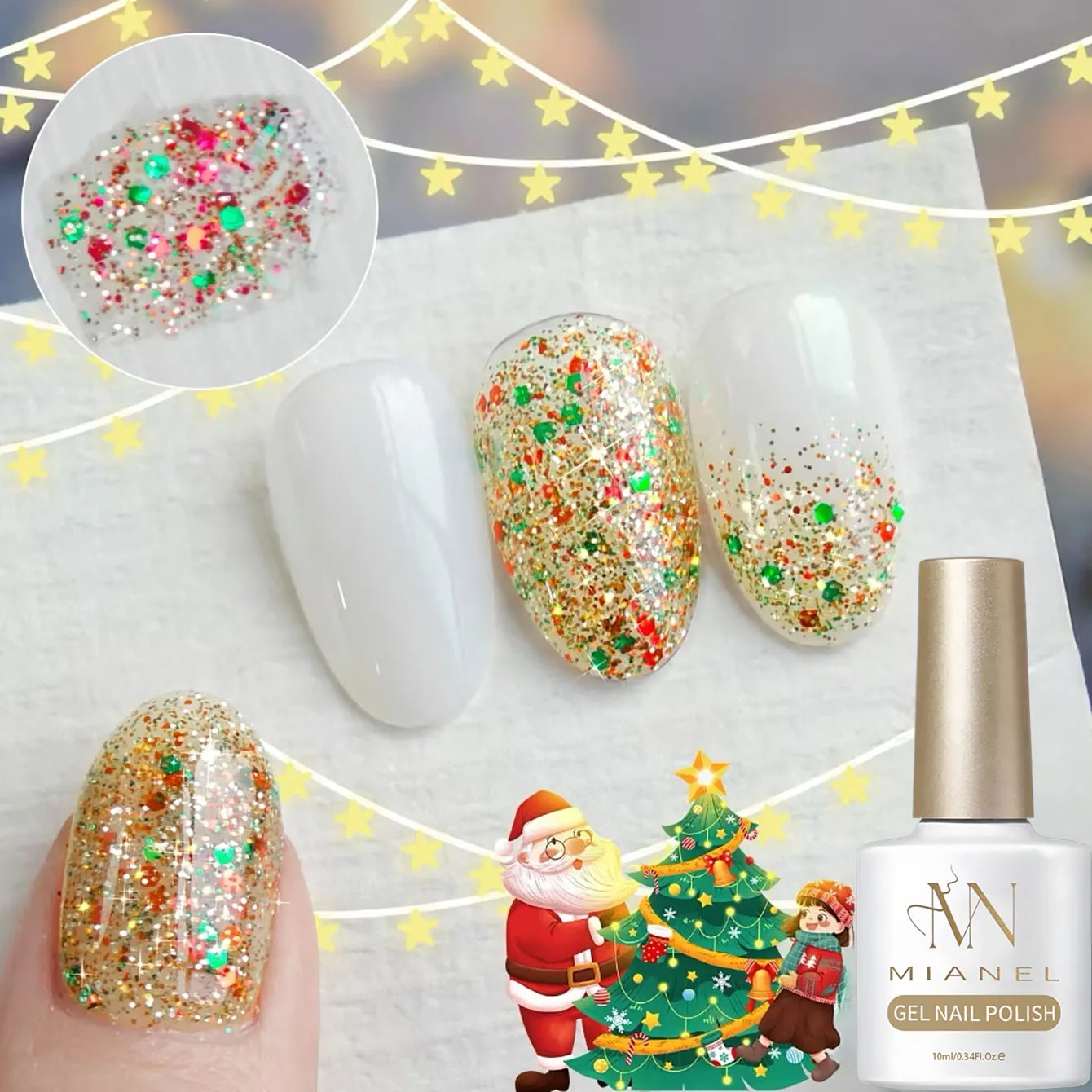 10ML 1PCS Christmas Diamond Strobe Whitening Gold Nails Seven Colors Glitter Nail Glue UV Light Nails Nail Art