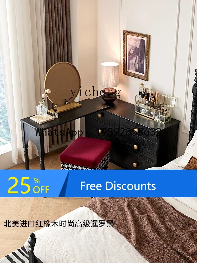 

LYY Solid Wood Dresser Bedroom Living Room Storage Cabinet French Retro Black Chest of Drawers Retractable