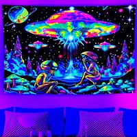 Alien UFO Neon Tapestry: Cosmic Fantasy Decor,UV tapestry wall hanging bedroom home party decoration