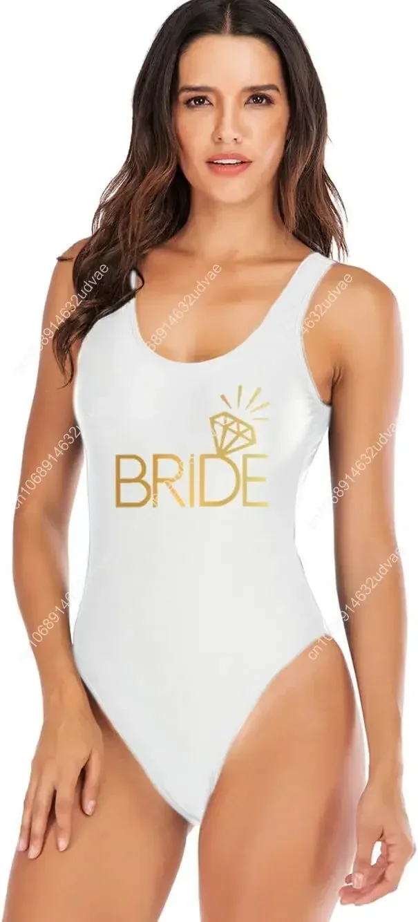 Bride To Be Squad Women One Piece Swimsuits Letter Print Swimwear High Cut Monokini Bridesmaid Team Bathing Suits