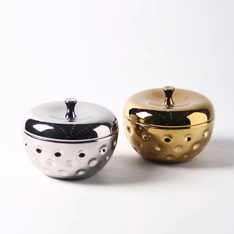 Modern Geometric Ceramic Storage Jar Electroplated Gold Silver Snack Box Luxury Dried Fruit Container Creative Home Decor