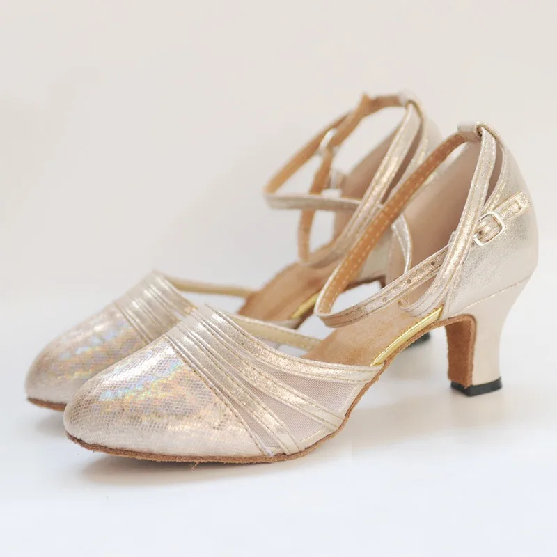 Fashion Summer Women'S Sandals 5.5CM Middle Heels Buckle Strap Hollow Latin Dancing Shoes Modern Dance Shoes Four-season Sandals