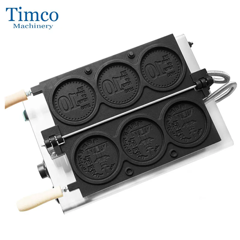 TIMCO Commercial 3pcs Golden Coin Waffle Maker Non Stick Cheese Coin Waffle Machine