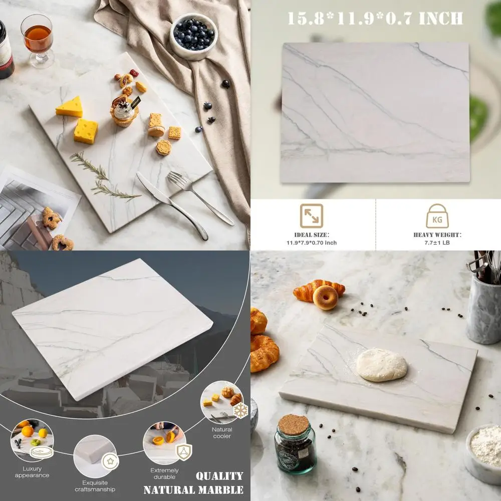 

Natural White Marble Cutting Board, 16 x 12, Heat Resistant, Serving and Chopping Slab for Kitchen and Cheese Board