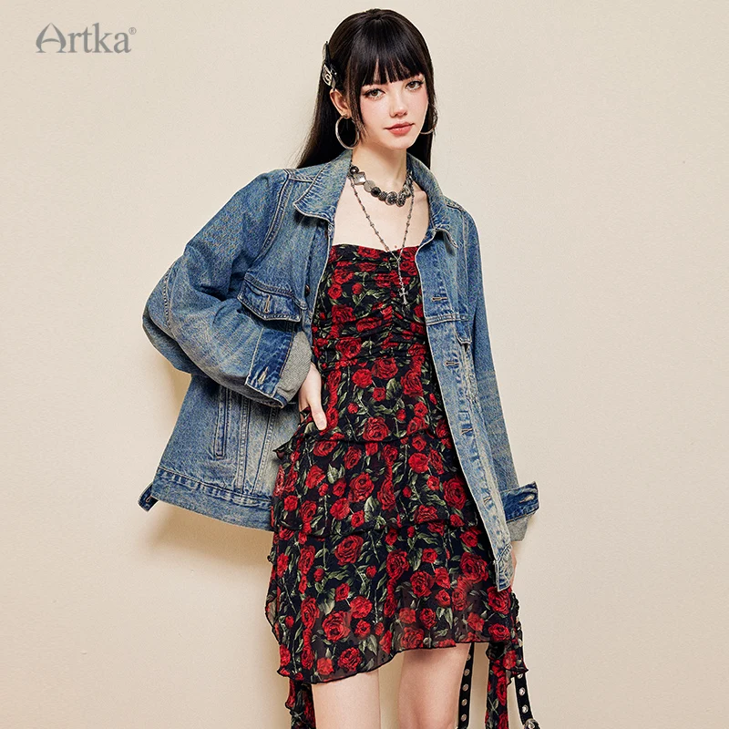 ARTKA 2023 Autumn New Women Denim Jacket Fashion Casual Streetwear Jackets Oversize Vintage Washed Denim Jacket Coat WN92337Q