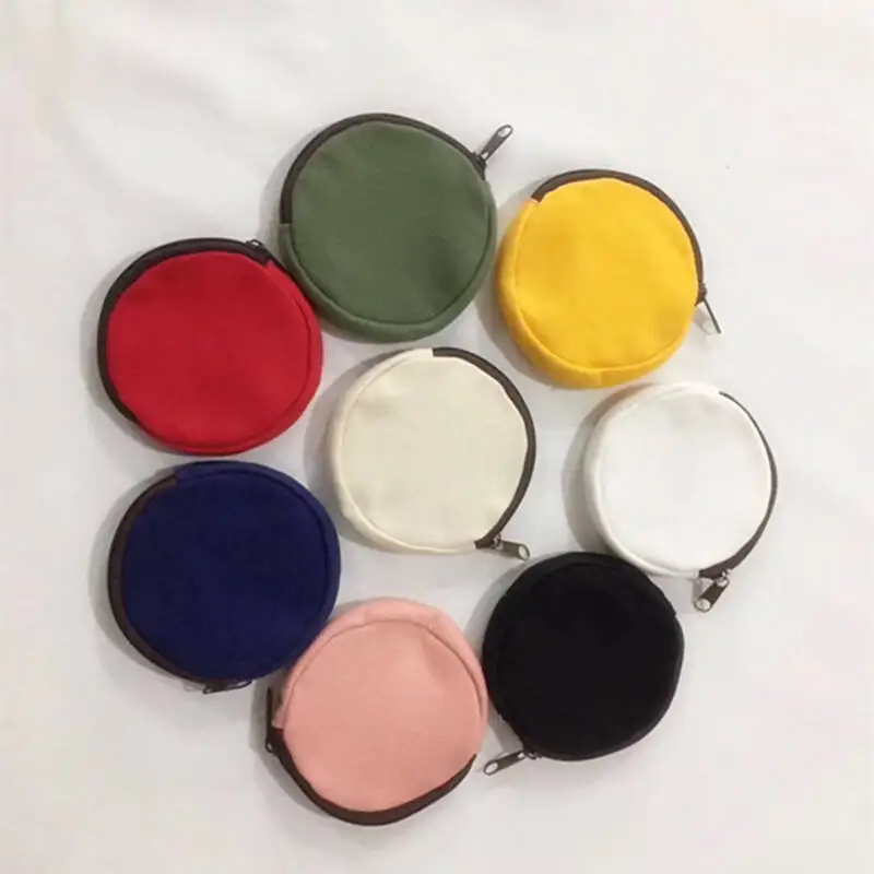 Round coin purse, cute change bag, solid color coin key, headphone storage bag, large capacity coin bag