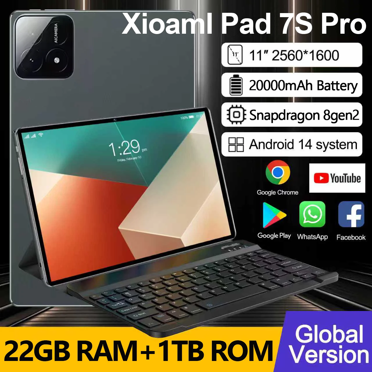 

2025 NEW Original Android 14 Pad 7S Pro 22TB+2TB Global Version Snapdragon 8gen2 5G WiFi 20000mAh Dual SIM GPS HD 4K Tablet PC