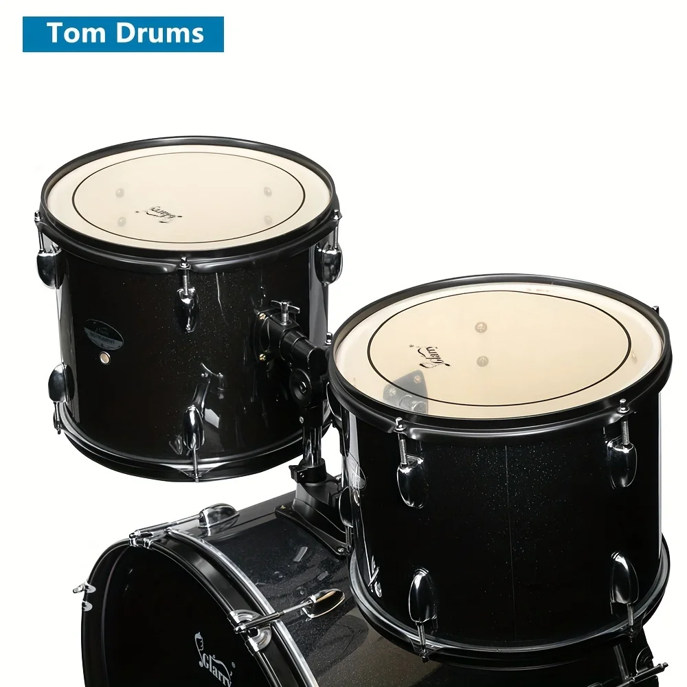 Glarry Full Size Adult Drum Set 5-Piece Black With Bass Drum, Two Tom Drum, Snare Drum, Floor Tom, 16