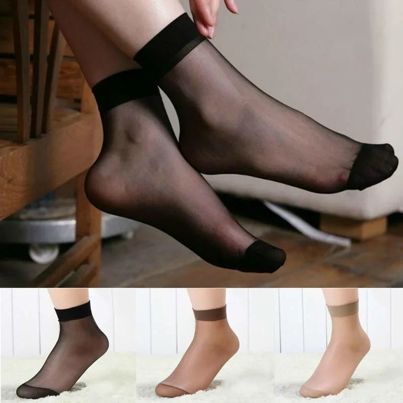 10/20/30pairs Women\'s Transparent Summer Socks Ultrathin Nylon Ladies Female Short Ankle Meias Elastic Crystal Spring Silk Sox